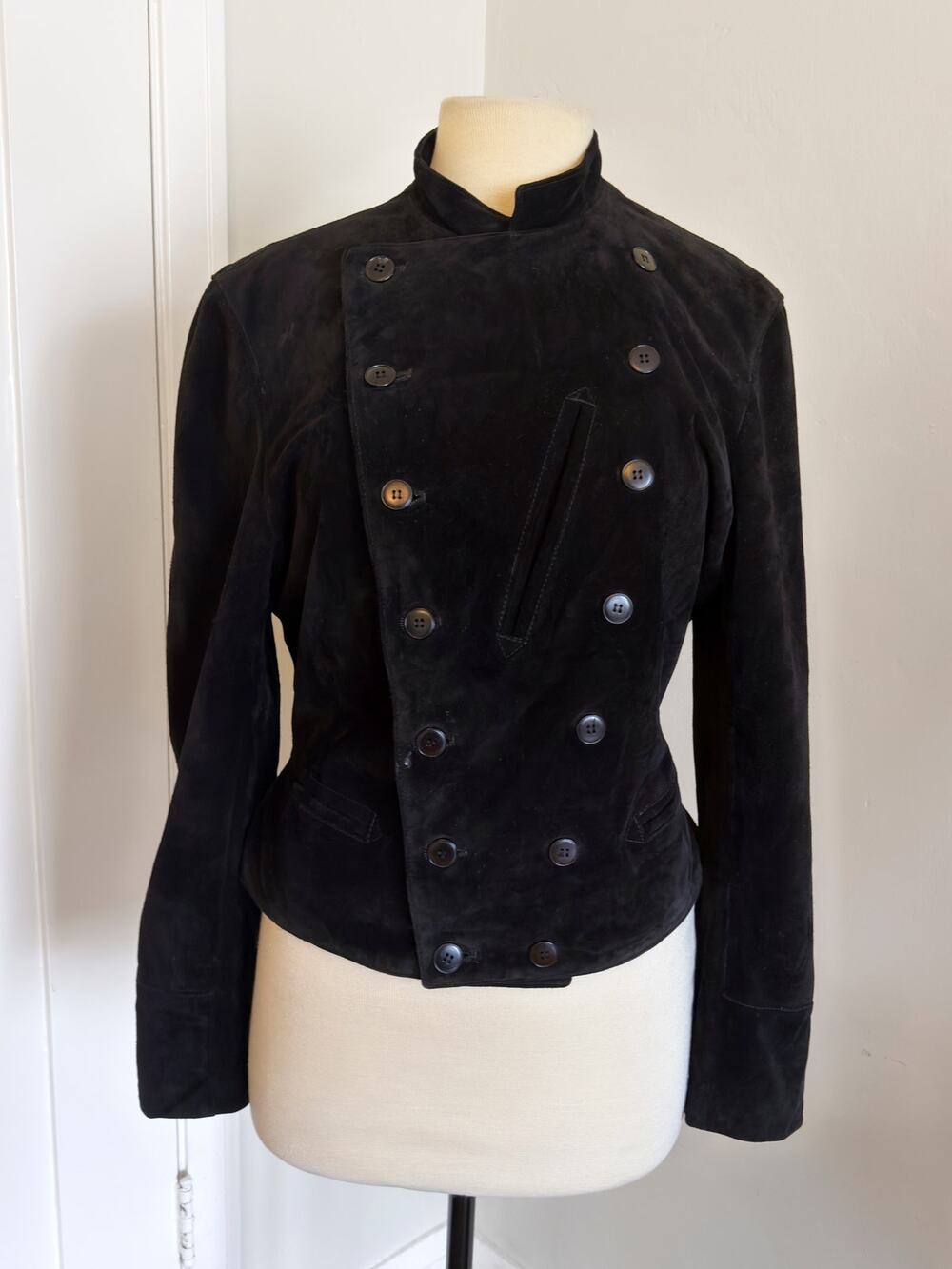 AGNES B Napoleon Jacket Suede Leather Black Made in France 4